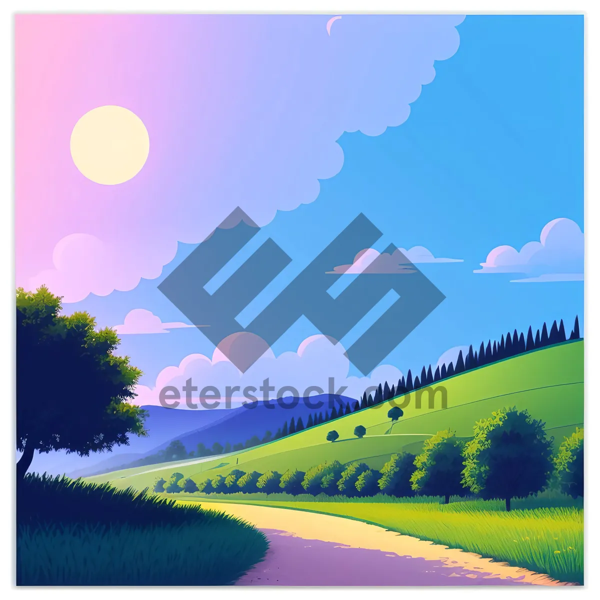 Picture of Colorful Farm Landscape Under Clear Blue Sky