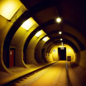 Urban Underground Gateway: Illuminated Passageway through City Station