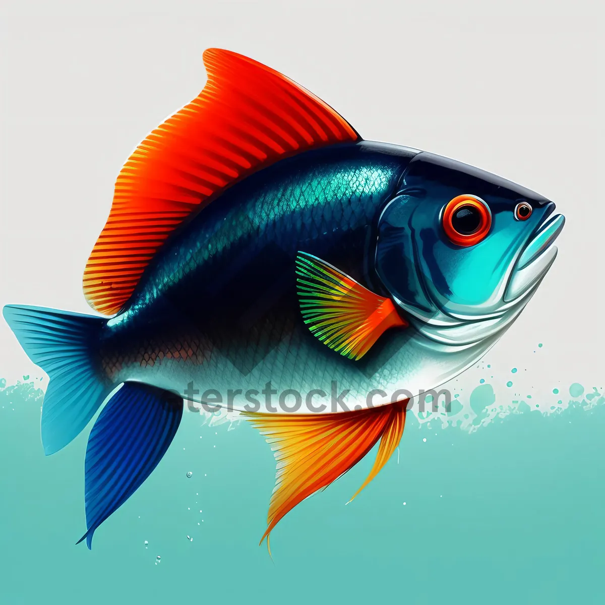 Picture of Golden Tropical Fish Swimming in Aquarium