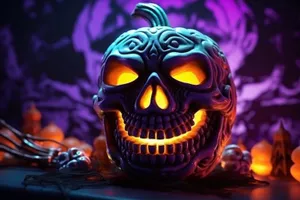 Dark Halloween Pumpkin Face Candle Light