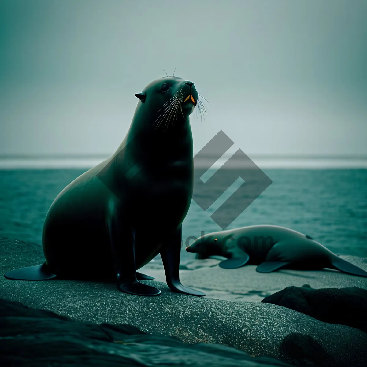 Picture of Playful Arctic Sea Lion Splashing in Ocean.