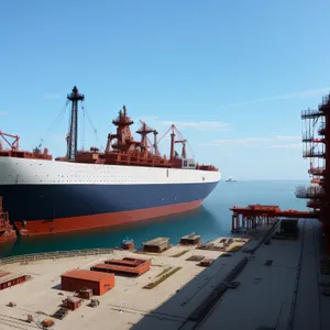 Busy Port: Container Ship Loading Cargo in Harbor