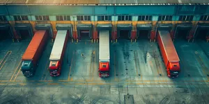 City transportation hub with vehicles and buildings.