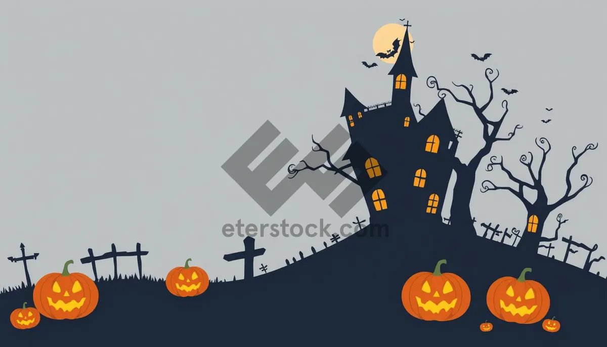 Picture of Halloween Moonlight Silhouette Cemetery Design