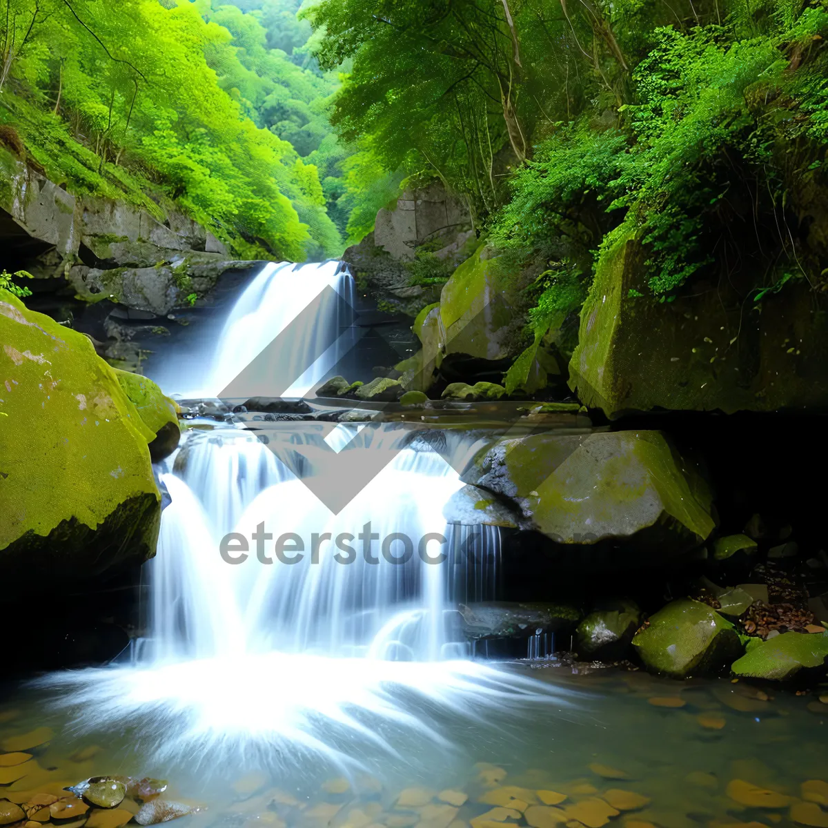 Picture of Serene Waterfall In Lush Forest