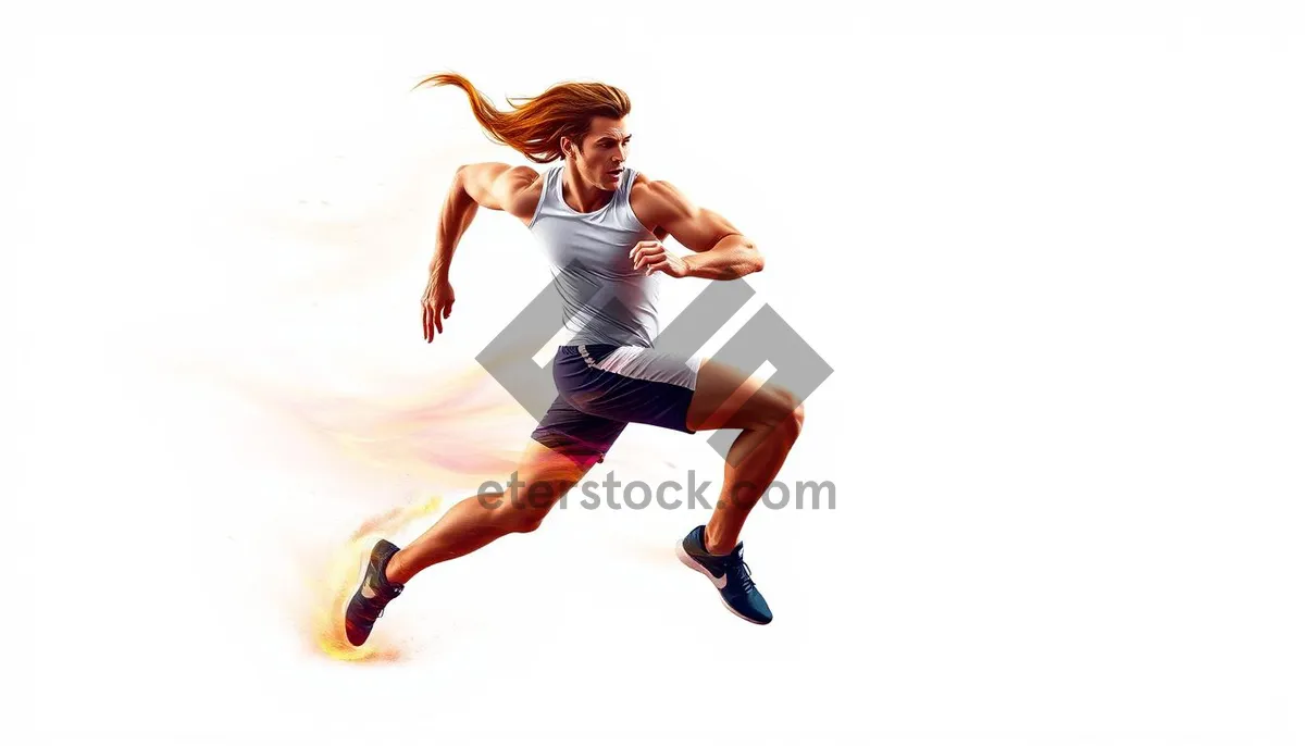 Picture of Active male athlete jumping in joyful dance pose