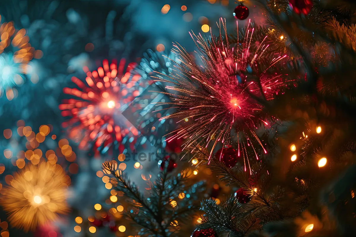 Picture of Colorful Fireworks Burst in the Night Sky.