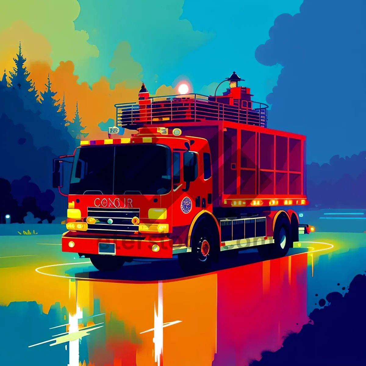 Picture of City Fire Engine on the Road