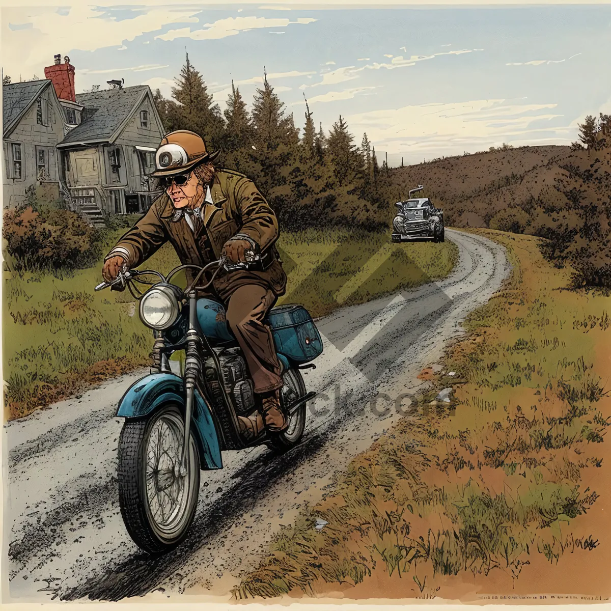 Picture of Thrilling Outdoor Motorcycle Action - Man Riding Sporty Cycle