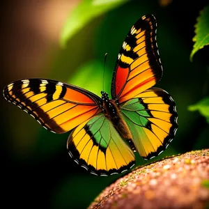 Monarch butterfly fluttering in vibrant garden