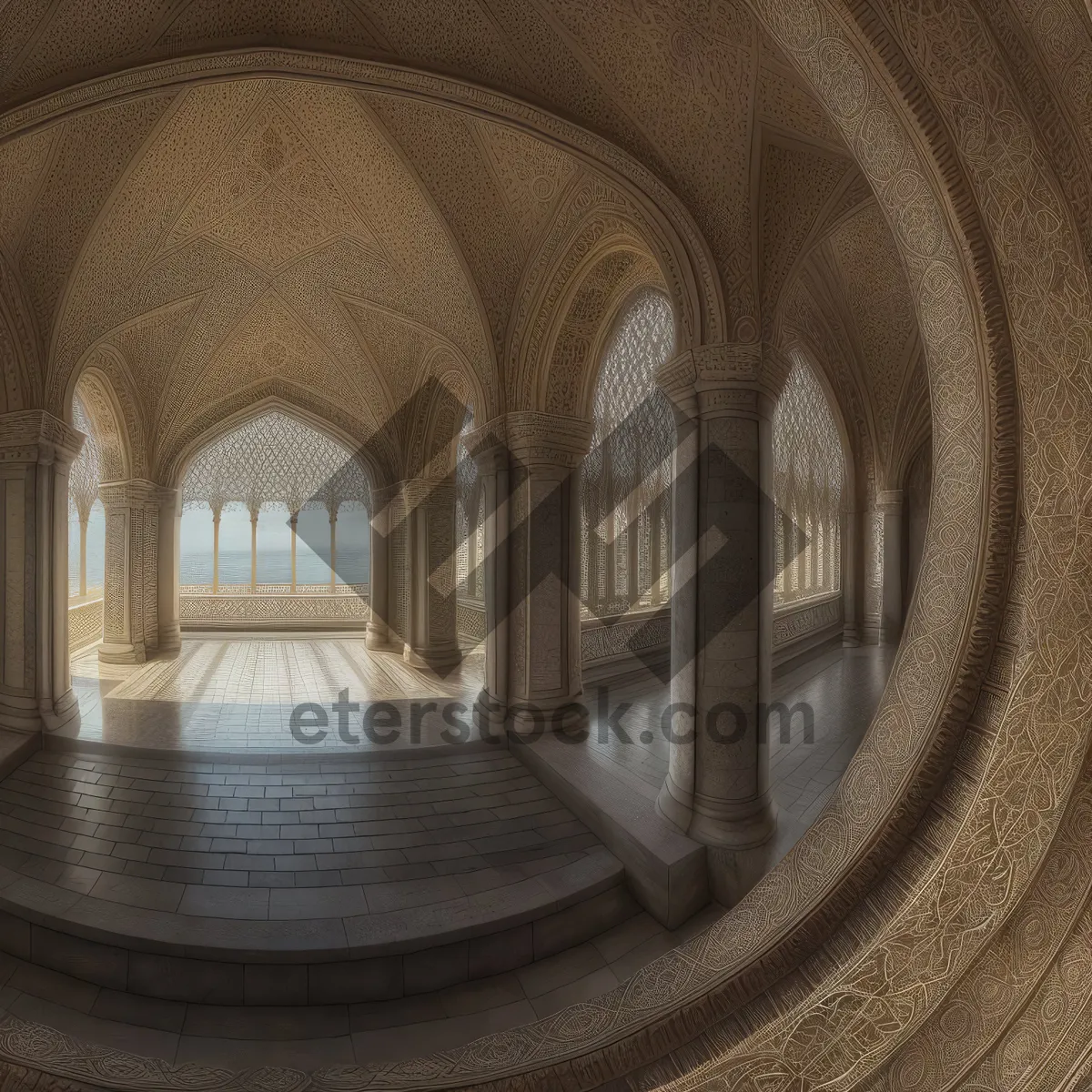 Picture of Ancient Cathedral's Ornate Stone Arches Inside