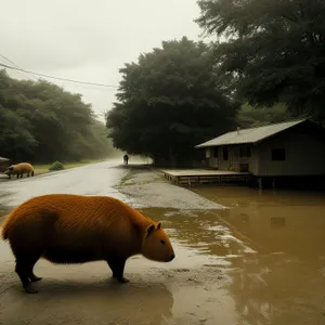 Fierce Wild Boar Roaming in Grassland Safari Park