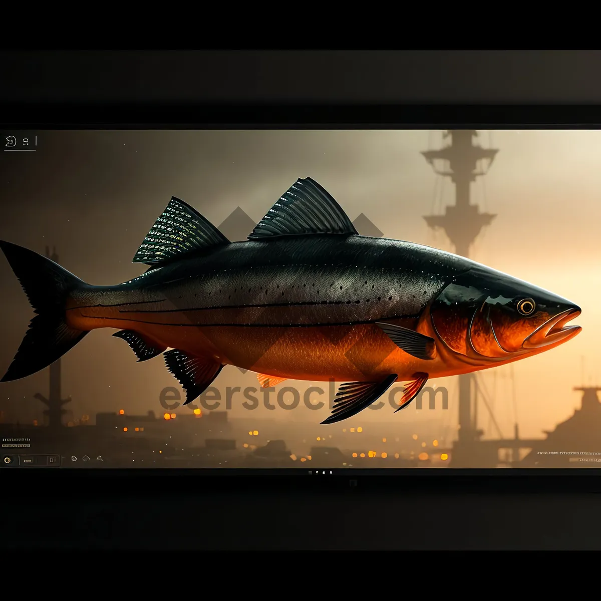 Picture of Underwater Ocean Scene with Swordfish and Tuna
