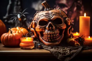 Spooky Halloween Jack-O'-Lantern Decoration Under Candlelight