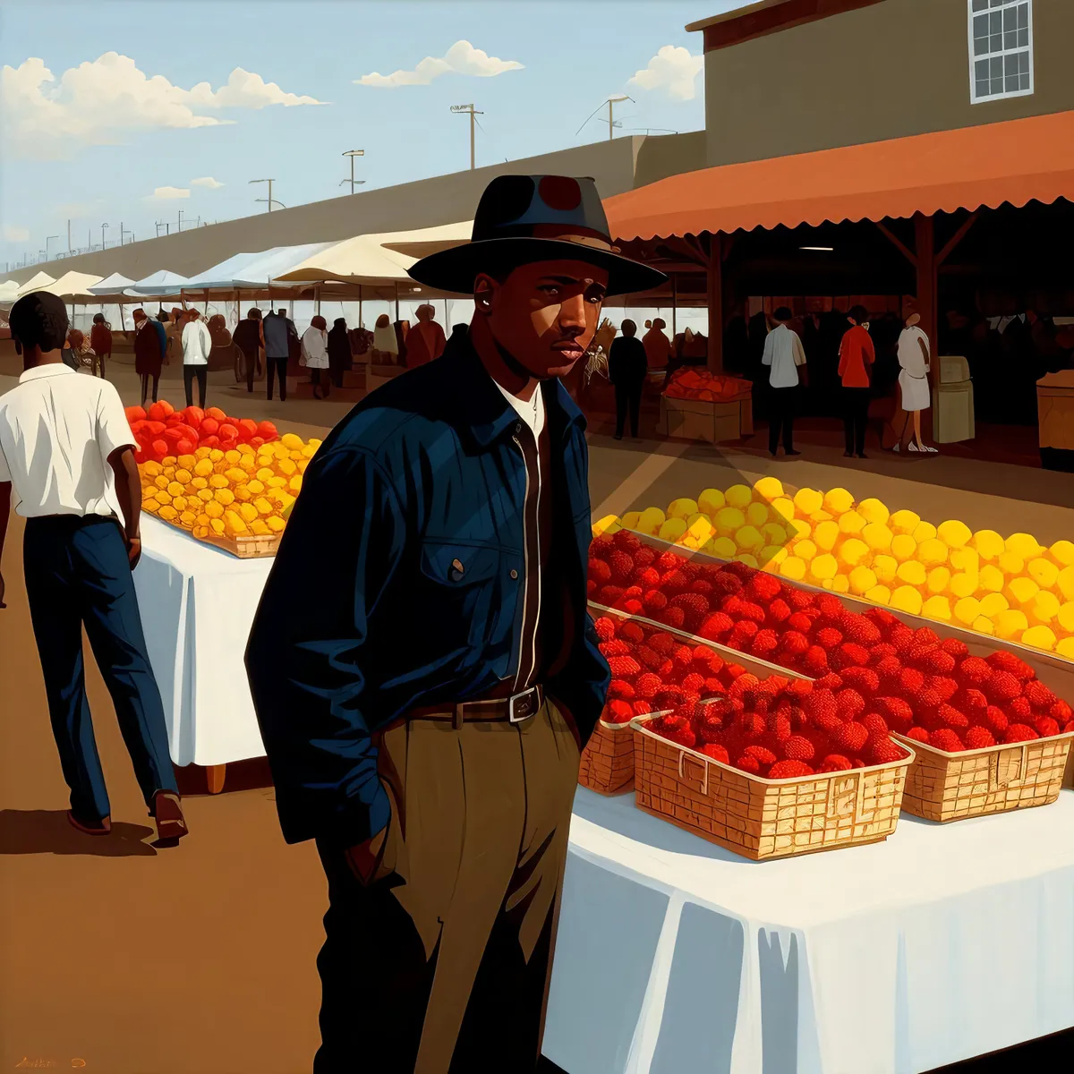 Picture of Happy Man at the Fruit Stall