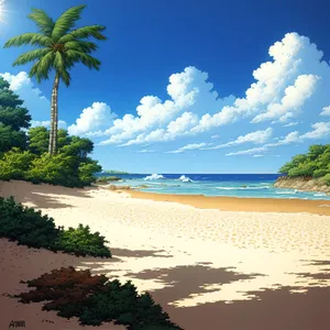 Tropical island getaway under a clear blue sky.