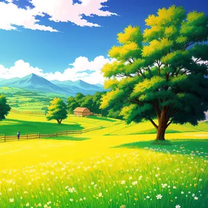 Vibrant Rapeseed Meadow under Clear Blue Sky