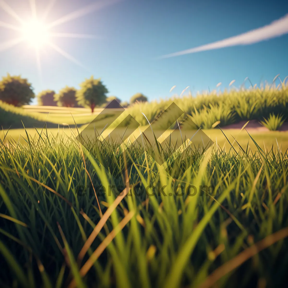 Picture of Golden Summer Wheat Field under Blue Skies