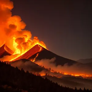 Fiery Horizon: A breathtaking sunset over a blazing volcano.