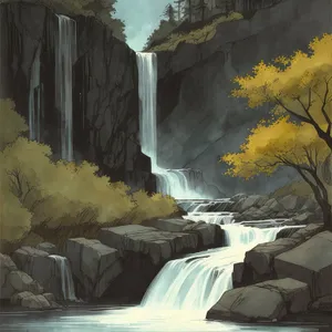 Scenic Waterfall Cascading Through Rocky Landscape