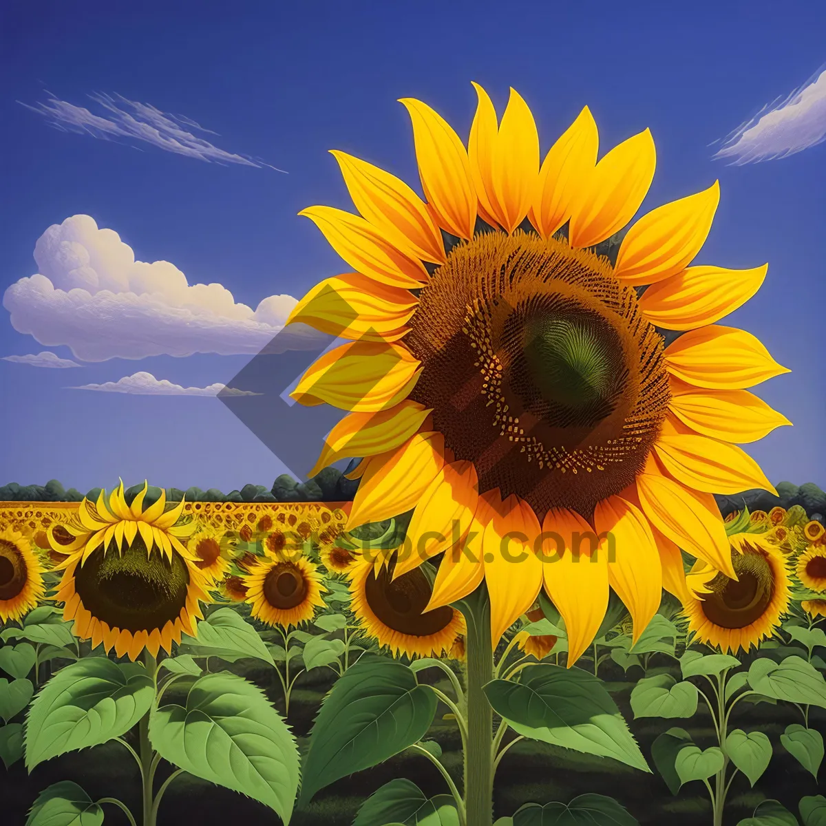 Picture of Bright Sunflower Blooming in Vibrant Summer Field