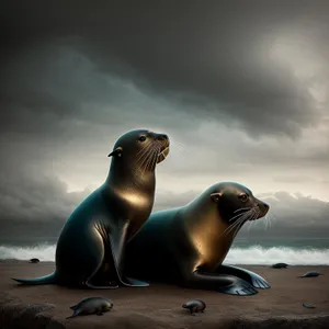 Playful Seal Enjoying Ocean Waves on Sandy Beach