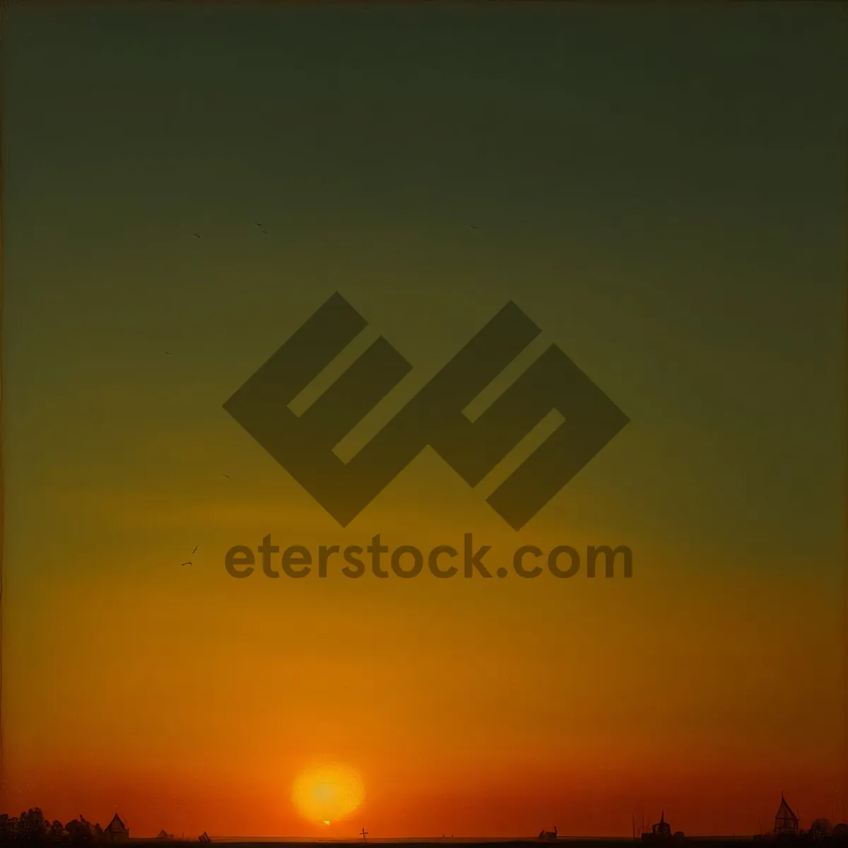 Picture of Golden Horizon: Sunset Sky with Silhouetted Celestial Bodies