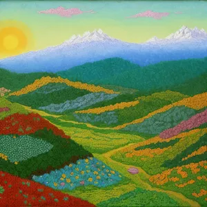 Colorful Acrylic Quilted Landscape Blanket