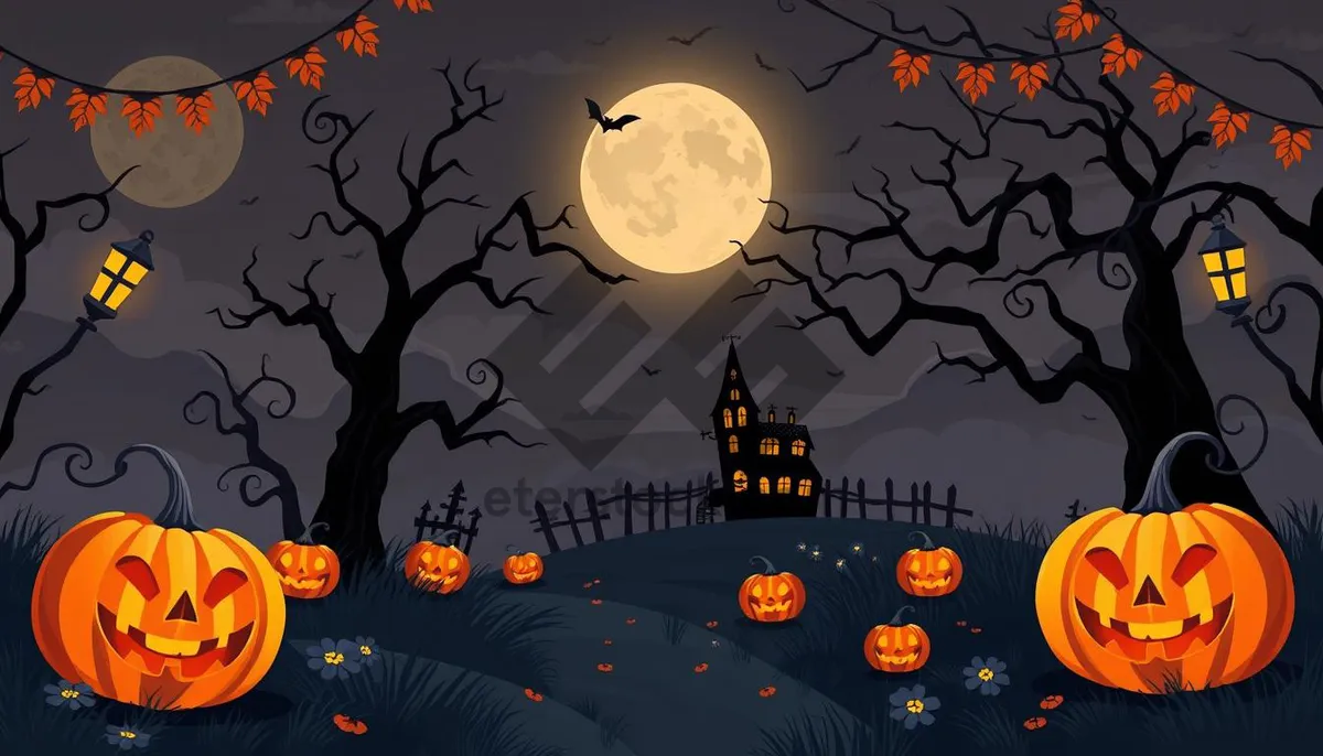 Picture of Halloween Night Silhouette Pumpkin Moon Cartoon Design