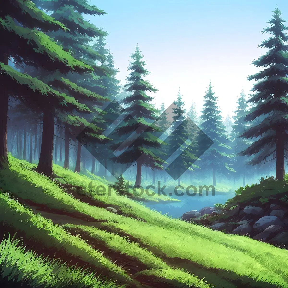 Picture of Serene Forest Landscape with Foliage and Ferns