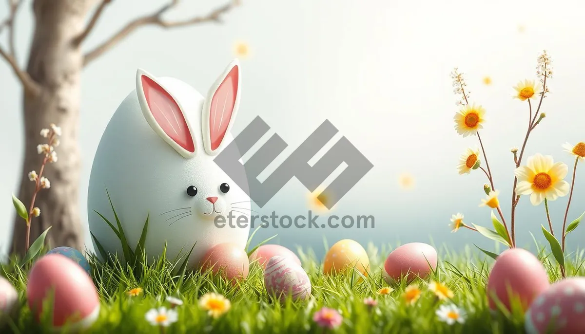 Picture of Easter Bunny and Hen with Decorative Eggs