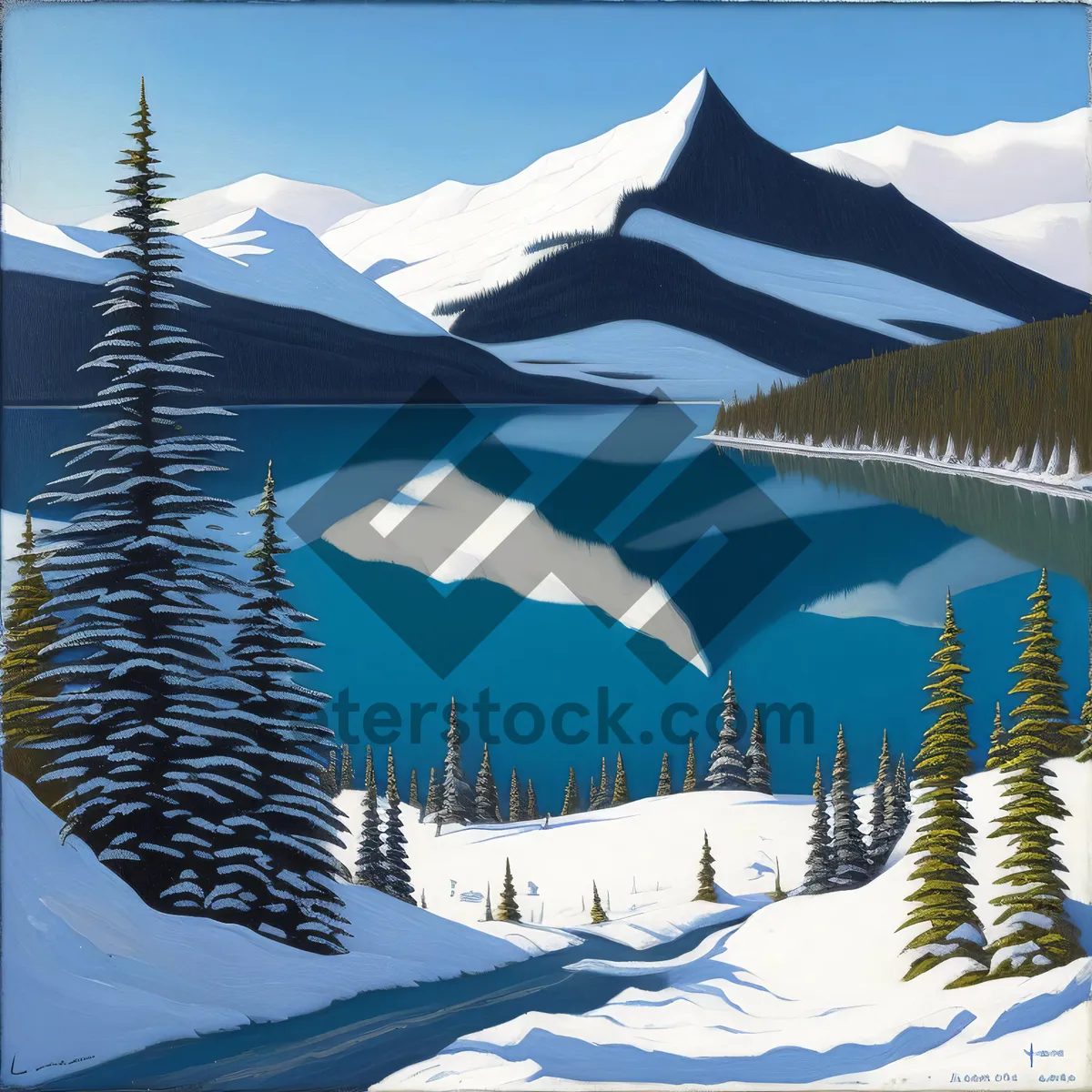 Picture of Winter Ski Resort Landscape with Mountain Range View