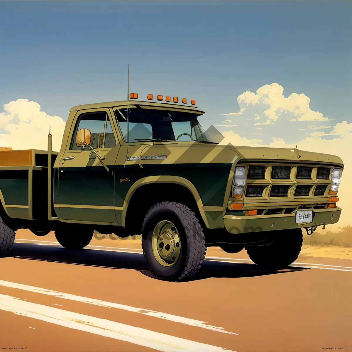 Picture of Vintage Pickup Truck cruising on the open road