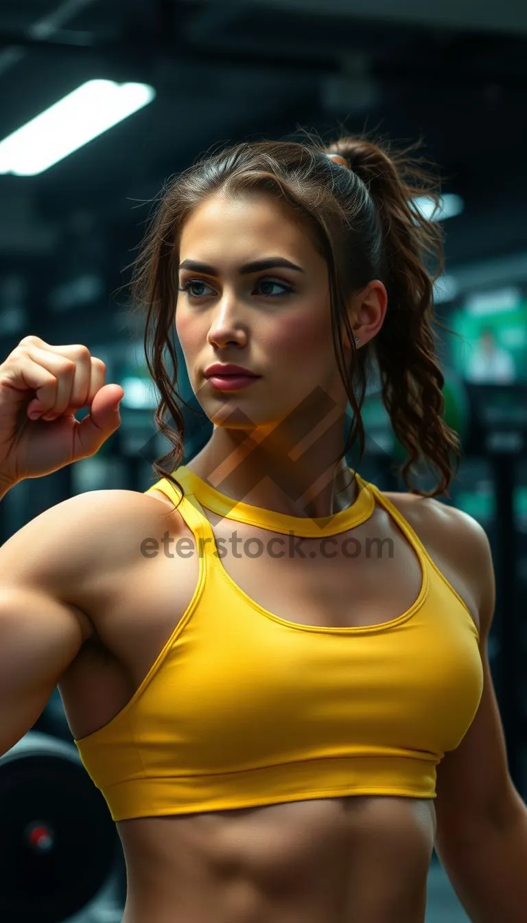 Picture of Fit brunette fashion model smiling and posing attractively