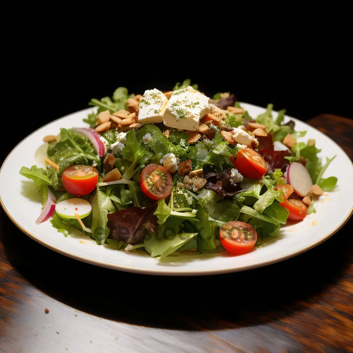 Picture of Fresh Gourmet Veggie Salad with Cheese and Sauce