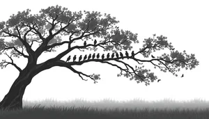 Summer forest silhouette design with oak tree element.