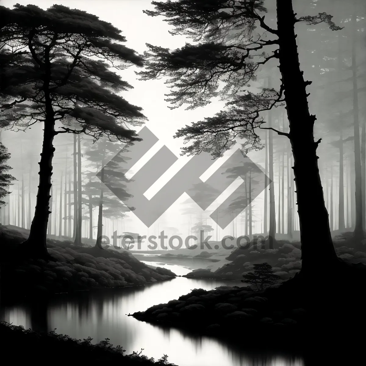 Picture of Sunset Serenity: Reflections of a Woody Forest Landscape