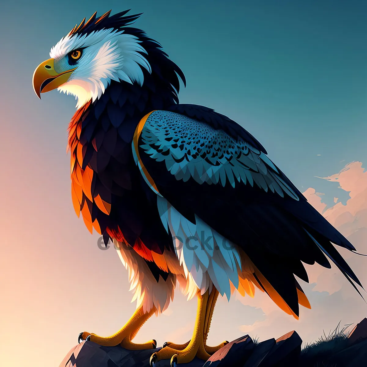 Picture of Magnificent Bald Eagle soaring through the sky.