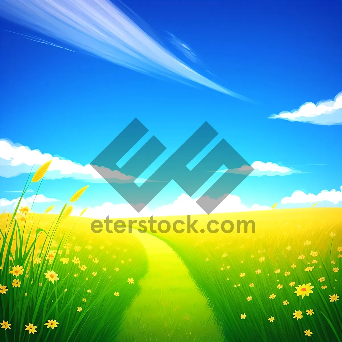 Picture of Serenity Over Rolling Countryside: Summer Meadow under a Vibrant Sky