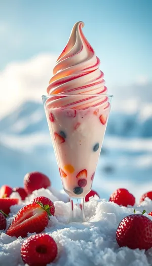 Fresh Strawberry Ice Cream Dessert with Chocolate Drizzle