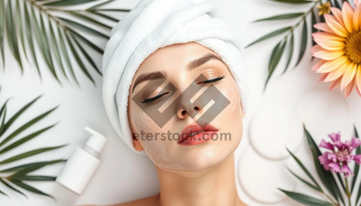 Picture of Attractive woman with flawless skin in spa setting.