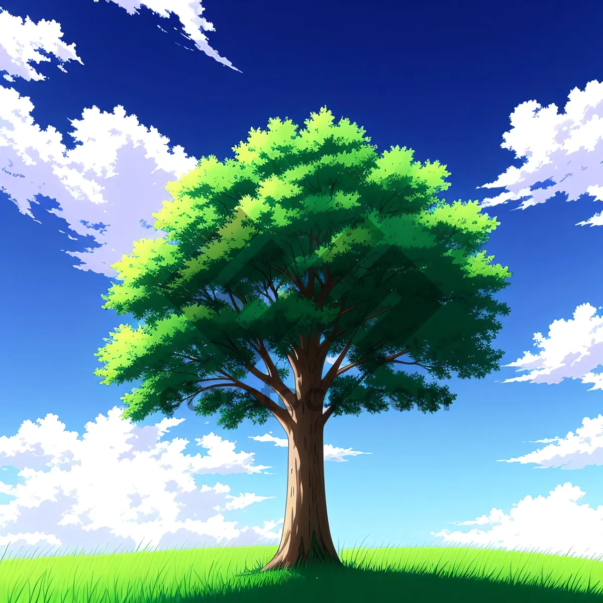 Picture of Serene Oak Tree Overlooking Lush Countryside