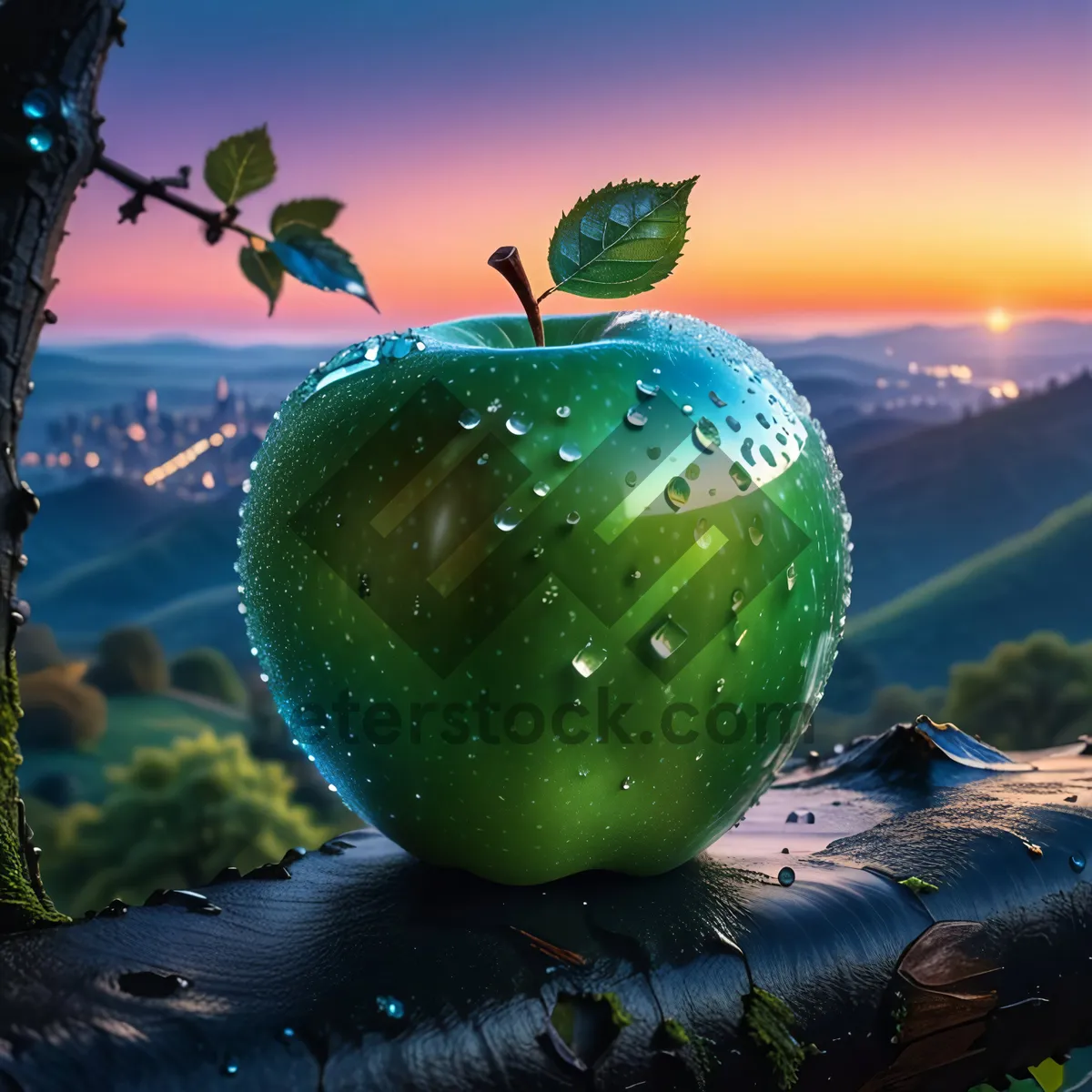 Picture of Fresh Granny Smith Apple on Tree