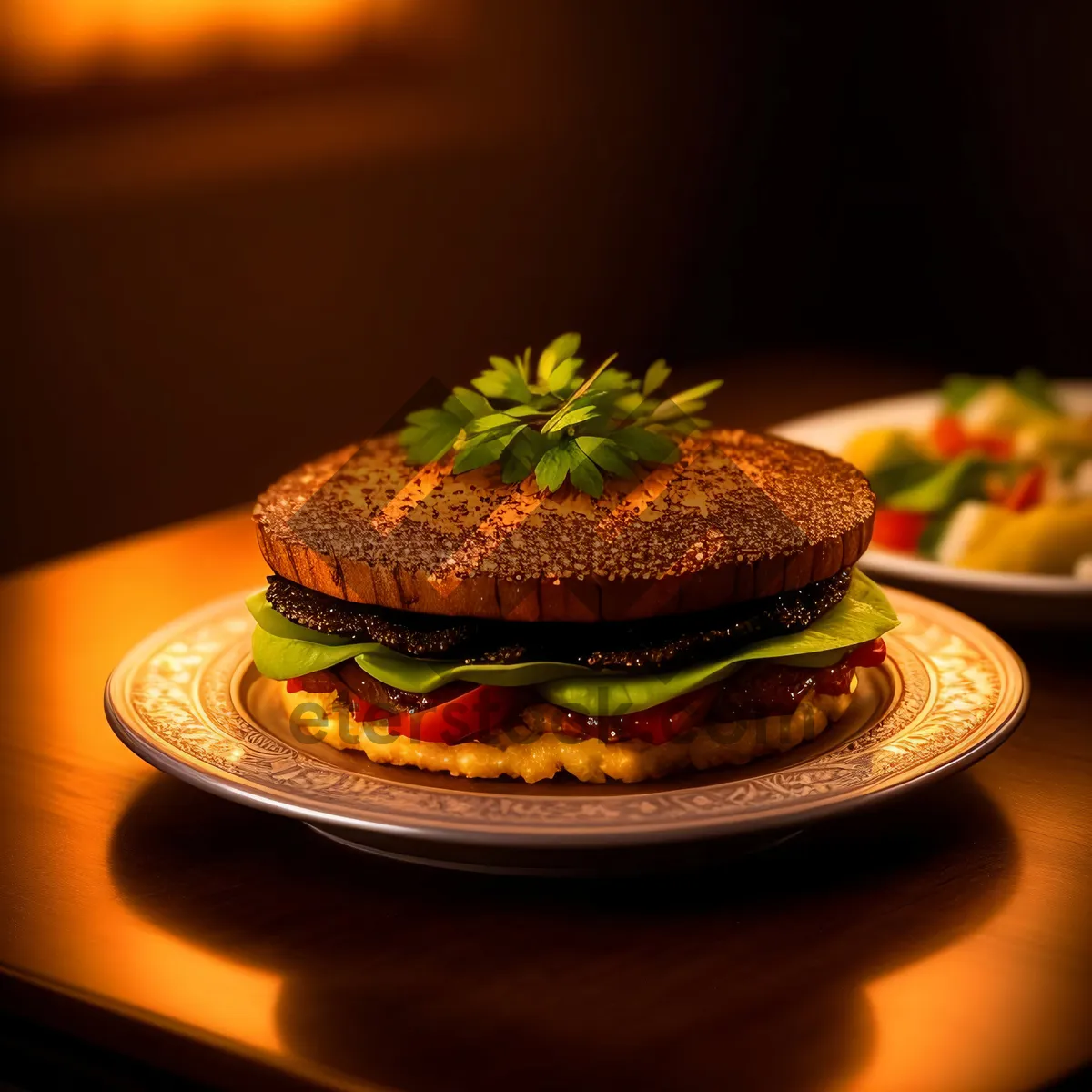 Picture of Grilled Gourmet Beef Burger with Fresh Vegetables