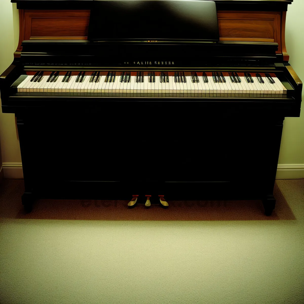 Picture of Black Upright Piano with Music Stool