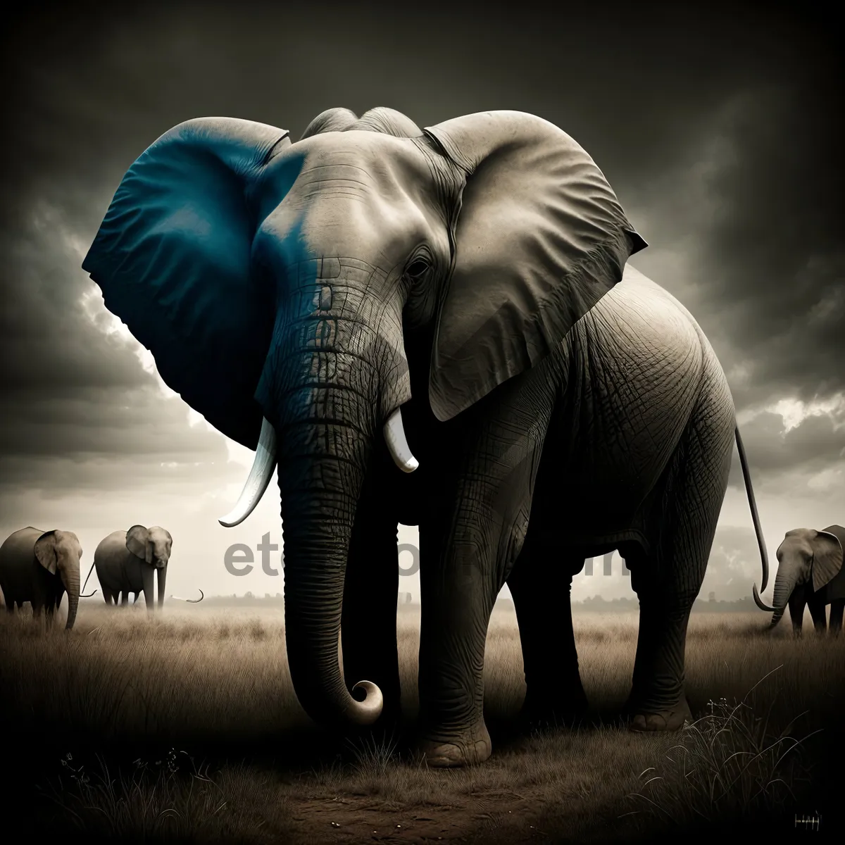 Picture of Endangered Bull Elephant in South African Wildlife Reserve