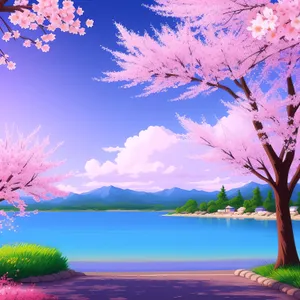 Seasonal Nature Landscape with Pink Skies