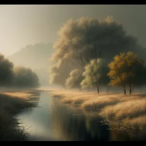 Golden Horizon: Majestic Sunset over Tranquil Lake