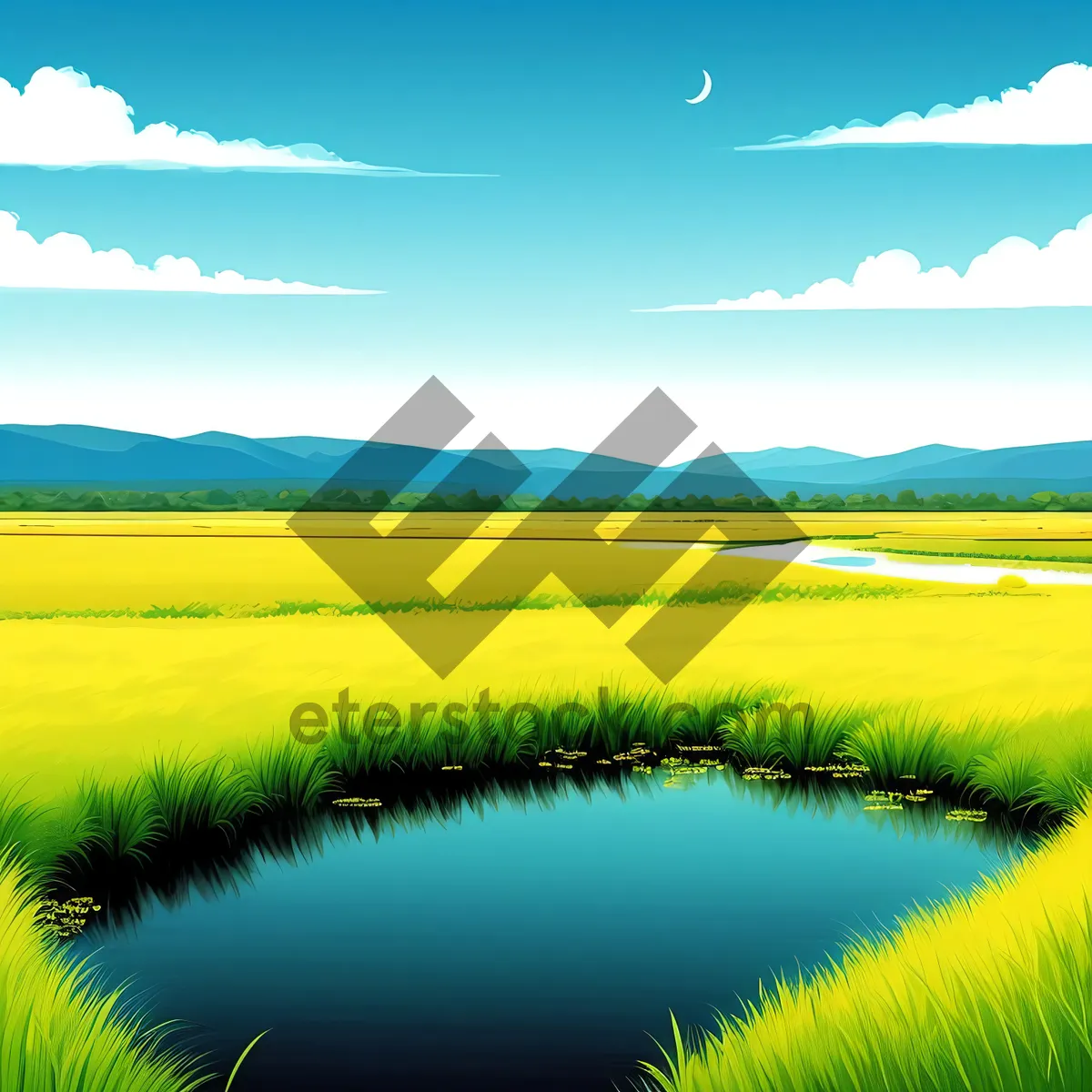 Picture of Sunset over Rural Meadow with Clouds and Wheat