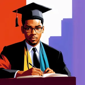Happy businessman in graduation cap and gown smiling.